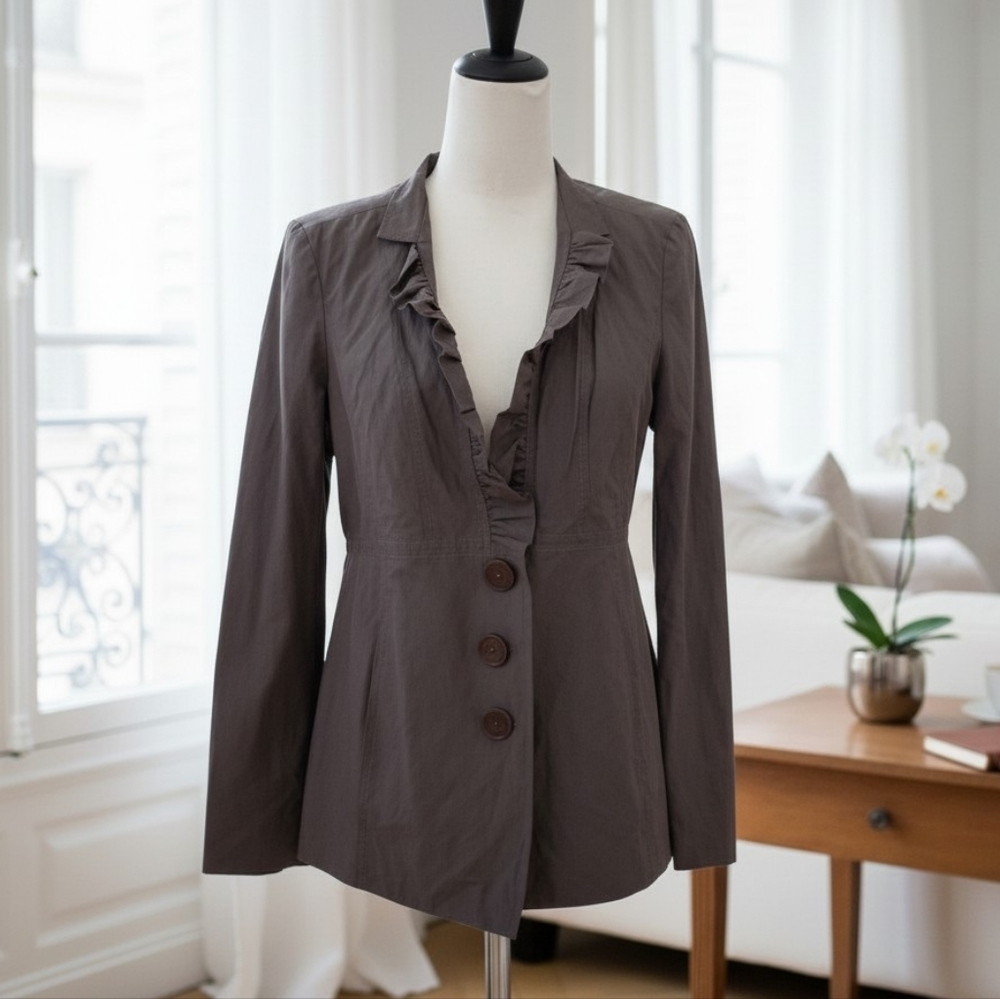 NWT Christopher & Banks Ruffle V-Neck Button Up Jacket Sz Small
